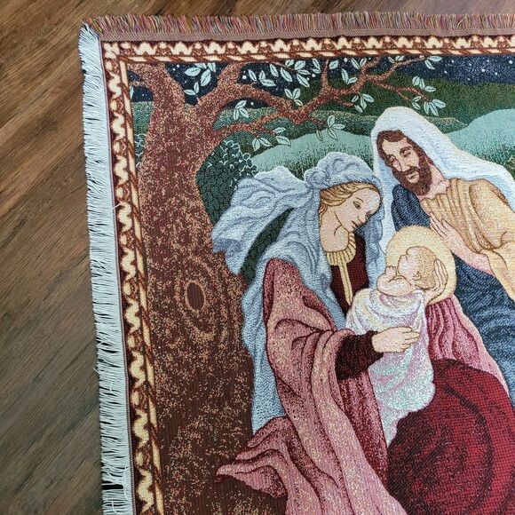 Vintage Nativity Wall Tapestry/Throw Blanket Baby Jesus Mary Joseph Holy Family - Picture 5 of 8